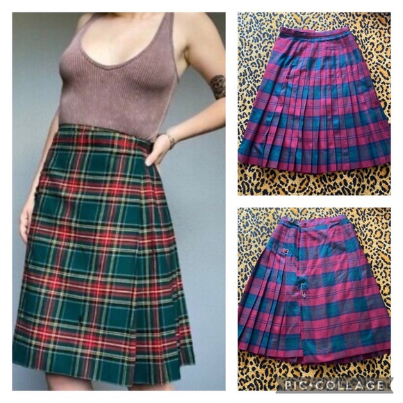 Vintage “The Scotch House” plaid wrap around buckle knee length kilt size 12 - Picture 1 of 14